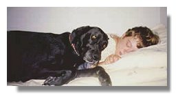 Photo: Service Dog Nelson napping with Sarah - End of Photo Description